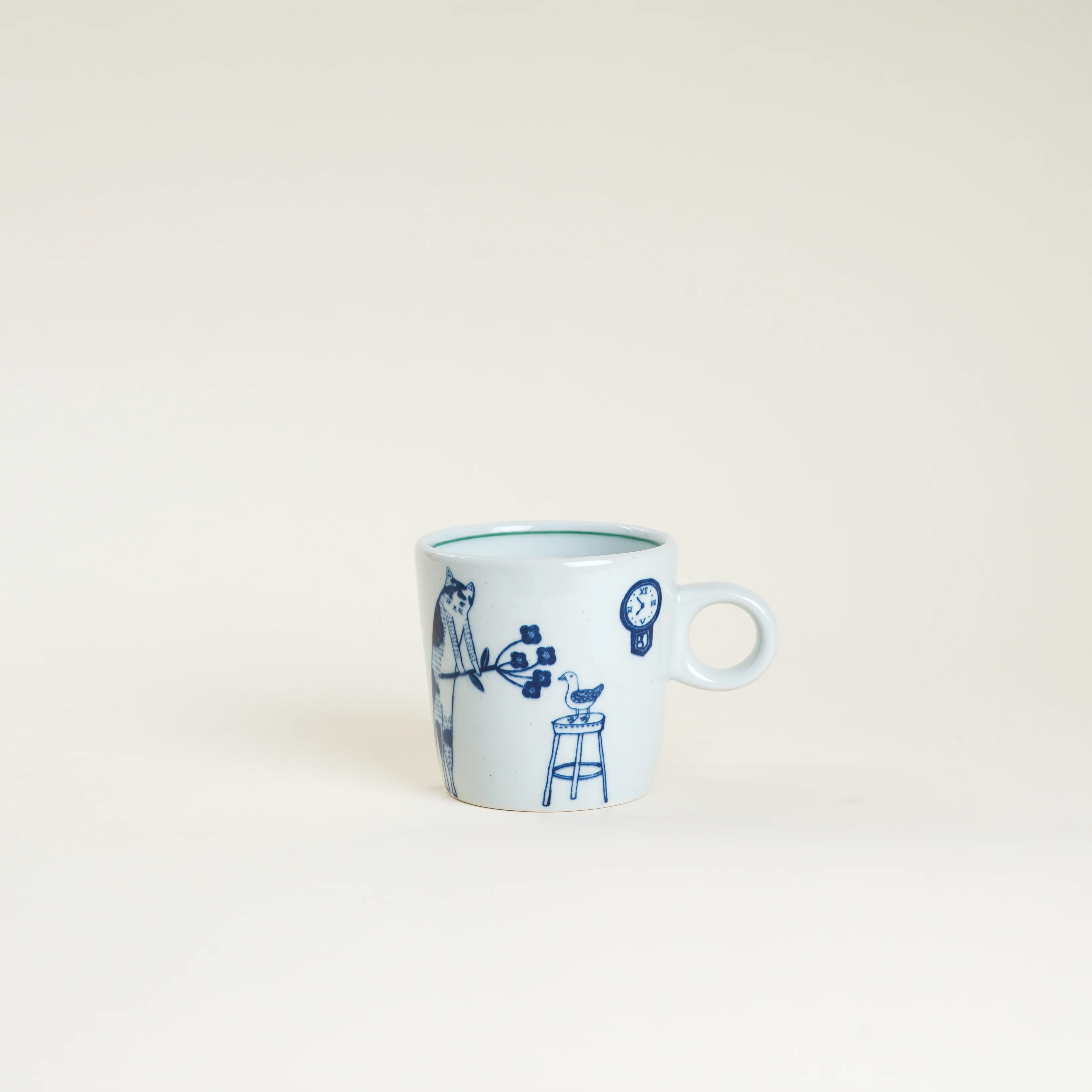10 oz Yeogi-Damki Hand-Painted Mug - Cat & Clock