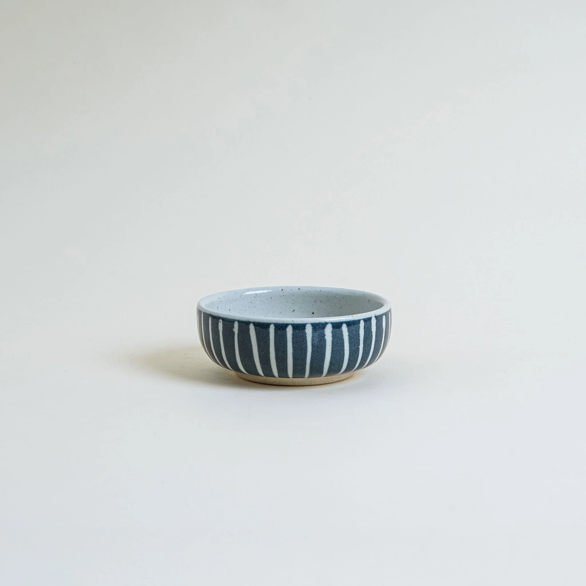 Ceramic Japanese Side Dish Bowl In Blue Stripe