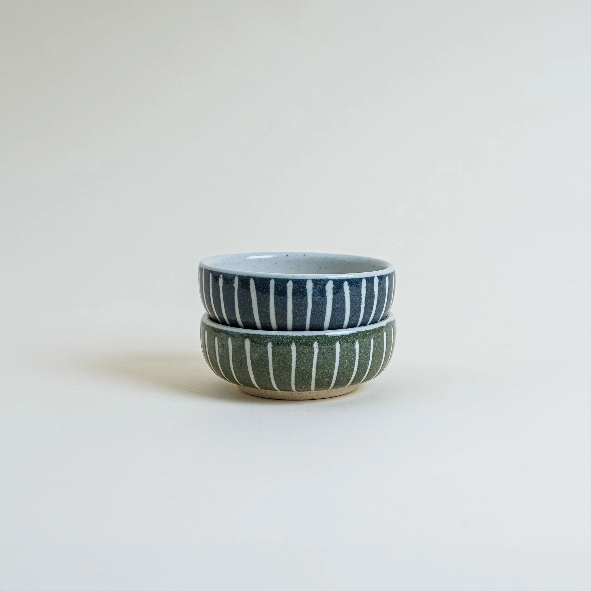 Ceramic Japanese Side Dish Bowl In Blue Stripe - Image 2