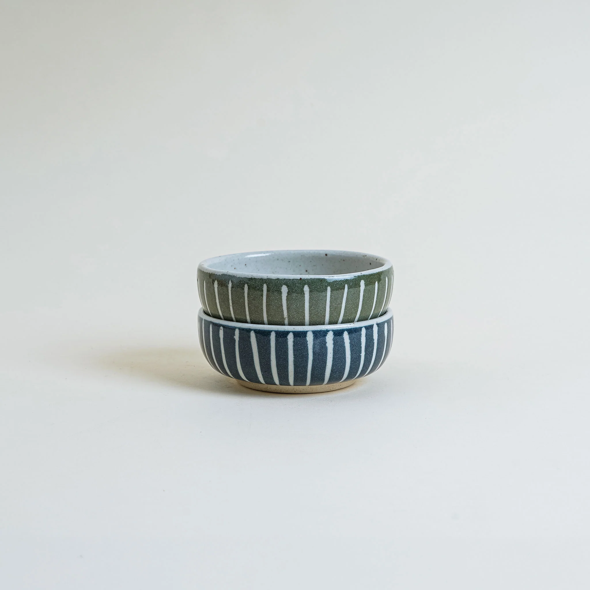 Ceramic Japanese Side Dish Bowl In Green Stripe - Image 3