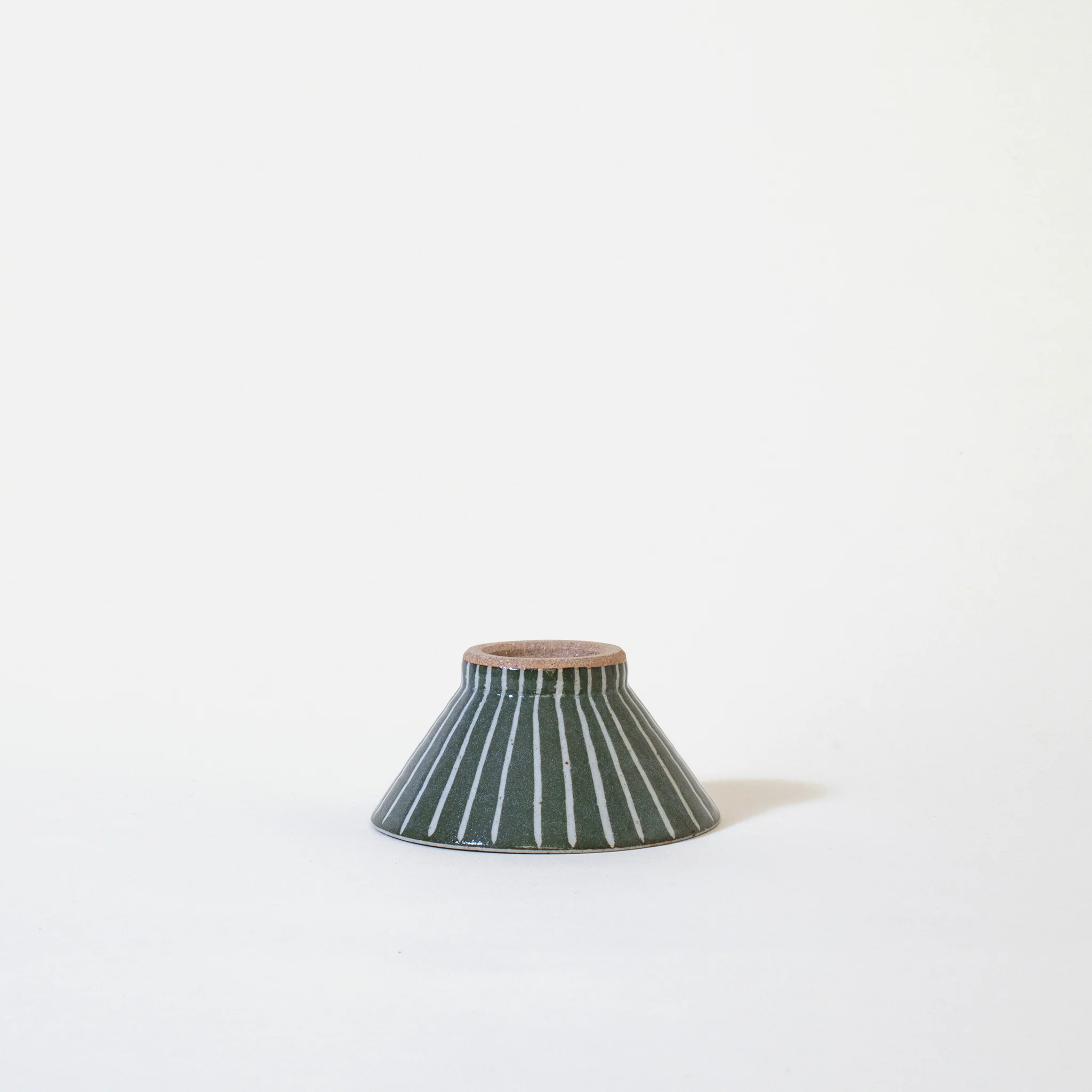 Ceramic Mt. Fuji Japanese Rice Bowl in Green Stripe - Image 2